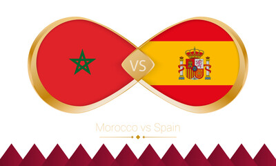 Morocco versus Spain golden icon for Football 2022 match, Round of 16.