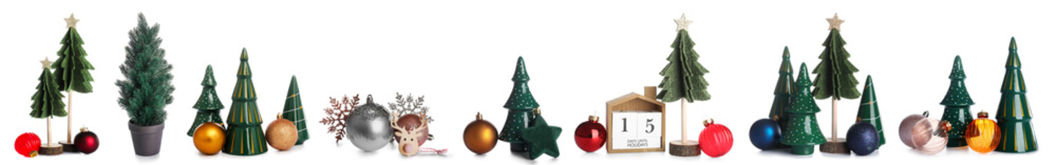 Collection of beautiful Christmas decorations on white background