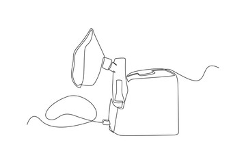 Single one line drawing bronchitis nebulizer mask. Medical equipment concept. Continuous line draw design graphic vector illustration.