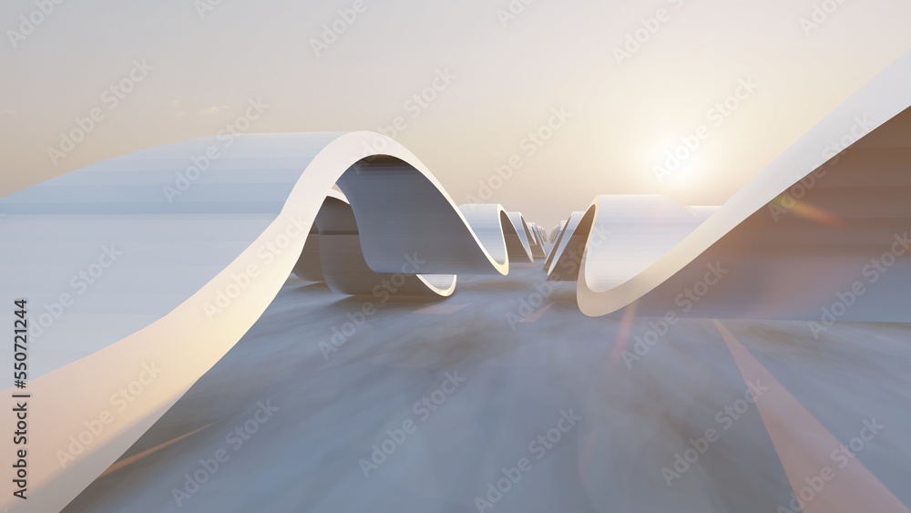 Poster abstract architecture background white curved stripes in design 3d render