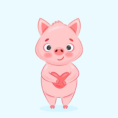 pink pig holding a heart in his hands