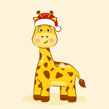 christmas giraffe in red santa hat