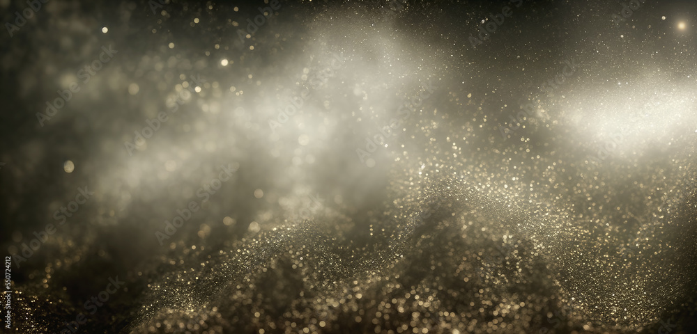 Poster warm background filled with particles and bokeh effects. filled with small, individual elements, suc