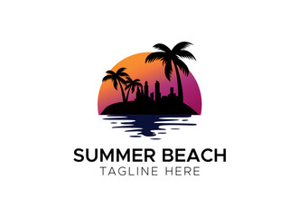 Fototapeta na wymiar Palm Tree Beach Silhouette for Hotel Restaurant Vacation Holiday Travel logo design
