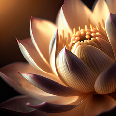 Lotus Flower in the Early Morning Sunlight, Macro, AI