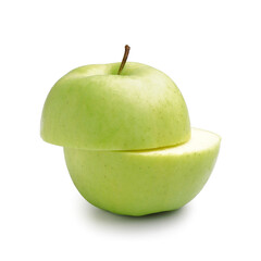 Cut green apple on white background