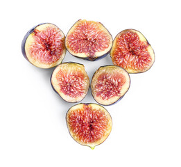 Pieces of fresh ripe figs on white background