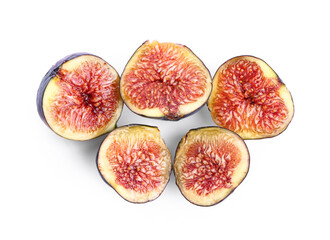 Pieces of fresh ripe figs on white background