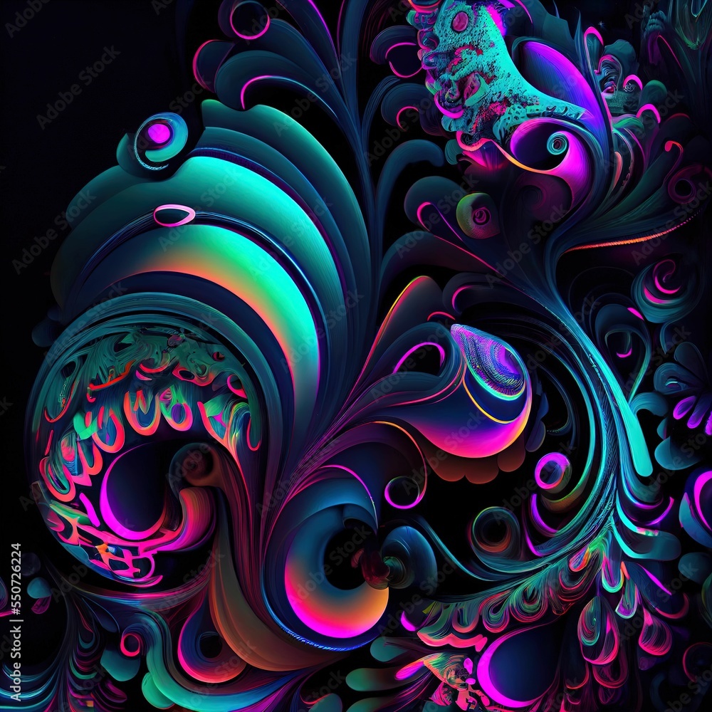 Poster illustration of abstract colorful waves and lines with dark background