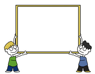 大きいボードを持つ二人