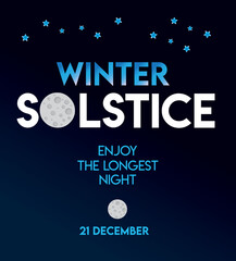 winter solstice lettering vector typography. hand drawn calligraphy winter soltice enjoy the longest night letter for background poster banner. isolated illustration.	