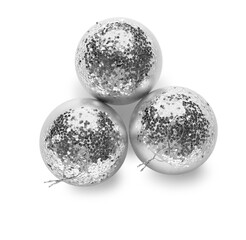 Silver Christmas balls isolated on white background