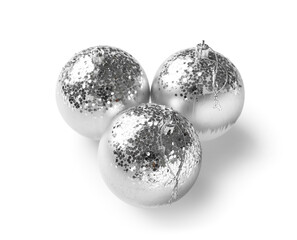 Silver Christmas balls isolated on white background
