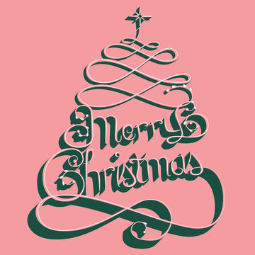Merry Christmas vector lettering. Hand drawn modern calligraphy isolated on pink background. Christmas vector illustration. Creative typography for Holiday greeting cards, banners. Vector illustration