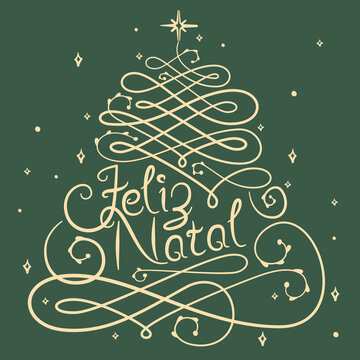Feliz Navidad vector lettering. Hand drawn modern calligraphy isolated on green background. Christmas vector illustration. Creative typography for Holiday greeting cards, banners. Vector illustration.