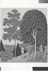 Fototapeta premium Forest family lino cut art