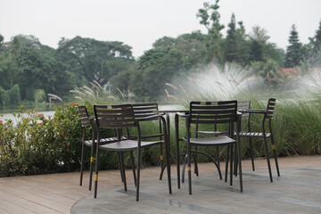 table and chairs in a garden