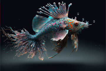 Fototapeta premium Rare sea fish, abyssal, colorful, spikes, red, blue