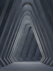 Fototapeta premium Abstract modern loft style empty triangle indoor corridor 3d render there are all polished concrete material with light in the center