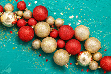 Beautiful Christmas balls with stars on grunge background
