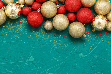 Beautiful Christmas balls with stars on grunge background