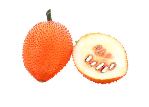 Closeup Gac fruit ( known as Spring Bitter Cucumber, baby jackfruit, sweet grourd, Spiny bitter gourd ,Momordica cochinchinensis ) isolated transparene png