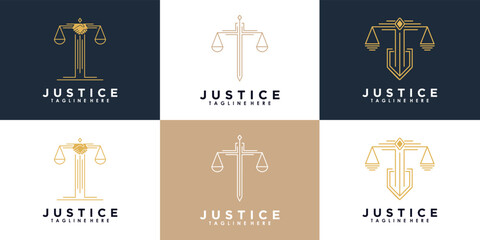 set of law of justice logo design with creative concept