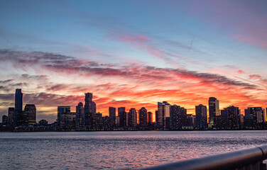 Newark Seen from Pier 45 in Manhattan on Hudson River at Sunset