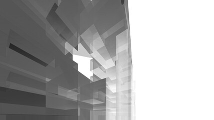 Abstract black and white architectural rendering 3d illustration