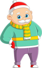 A old man with good pose in winter season