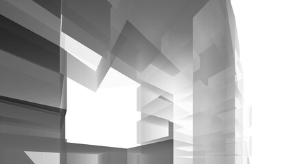 Abstract black and white architectural rendering 3d illustration