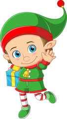 Cartoon christmas elf carrying a gifts