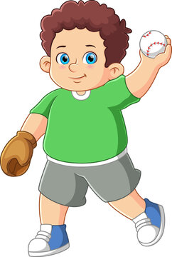 A cute fat boy playing baseball