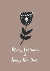 Merry Christmas and Happy New Year Scandinavian trendy abstract illustrations of holiday card with folk flower 