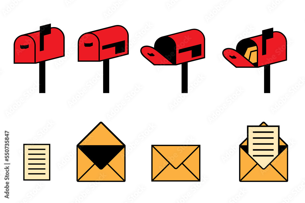 Poster mailboxes letters set. incoming inbox message. vector illustration. stock image.