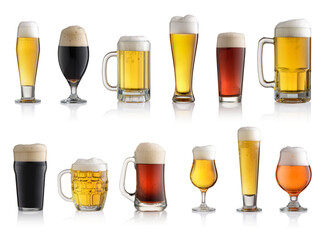 Set of different beer isolated