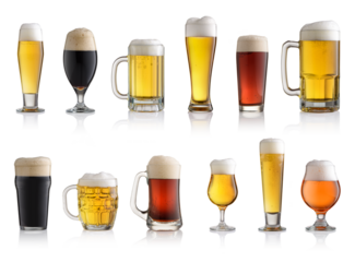 Set of different beer isolated