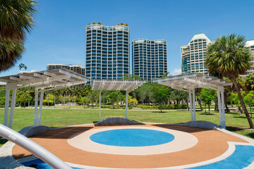 Miami, Florida- Views of condominiums from a playground at the park