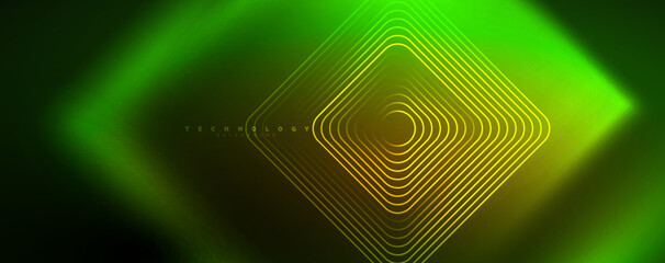 Neon glowing techno lines, hi-tech futuristic abstract background template. Vector illustration for wallpaper, banner, background, leaflet, catalog, cover, flyer