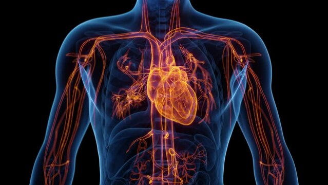 3d rendered medical animation depicting a healthy man's heartbeat