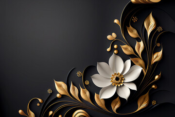 Fototapety  abstract black and gold and white floral pattern background