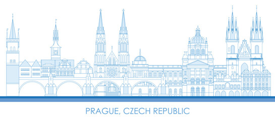 Fototapeta premium Outline Skyline panorama of city of Prague, Czech Republic - vector illustration