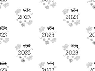 Happy New Year cartoon character seamless pattern on white background