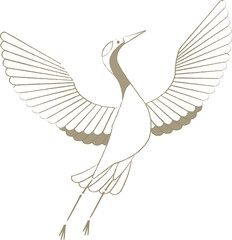 鶴のイラスト　縁起物　ベージュ線画