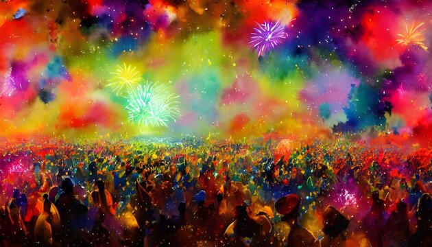 I Am Surrounded By The Chaotic Beauty Of New Year Fireworks. Rockets Burst In The Sky, Filling It With Light And Color. I Hear Screams And Cheers From People Around Me As They Welcome In The New Year.