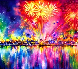 I am watching the new year's fireworks explode in the sky. The vibrant colors are so beautiful against the dark night sky. I feel happy and excited for what the new year will bring.