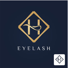 Golden Initial H Letter and Lash for Cosmetic, Beauty, Makeup Store Business Logo Idea Template