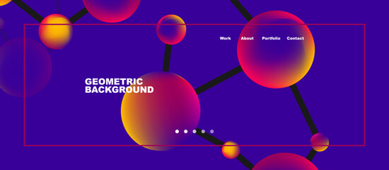Line points connections geometric landing page background. Fluid circles and spheres with liquid gradients. Vector Illustration For Wallpaper, Banner, Background, Card, Book Illustration, landing page