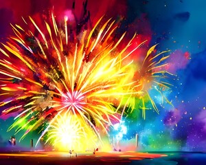 Array of vibrant colors painting the sky with their signature strokes, accompanying the sound of cheers and laughter; upholding a promise for new beginnings.