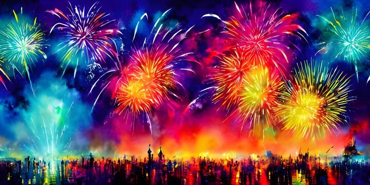 The sky is alight with vibrant colors as the fireworks explode in a dazzling display. Against the inky backdrop, the sparks of silver and gold shine brightly, painting a beautiful scene. The crowd ooh